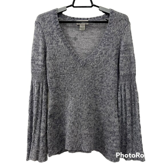 Next Era Couture Gray VNeck Pullover Mohair Ramie Wool Bell Sleeve Sweater Sz M - Picture 1 of 12